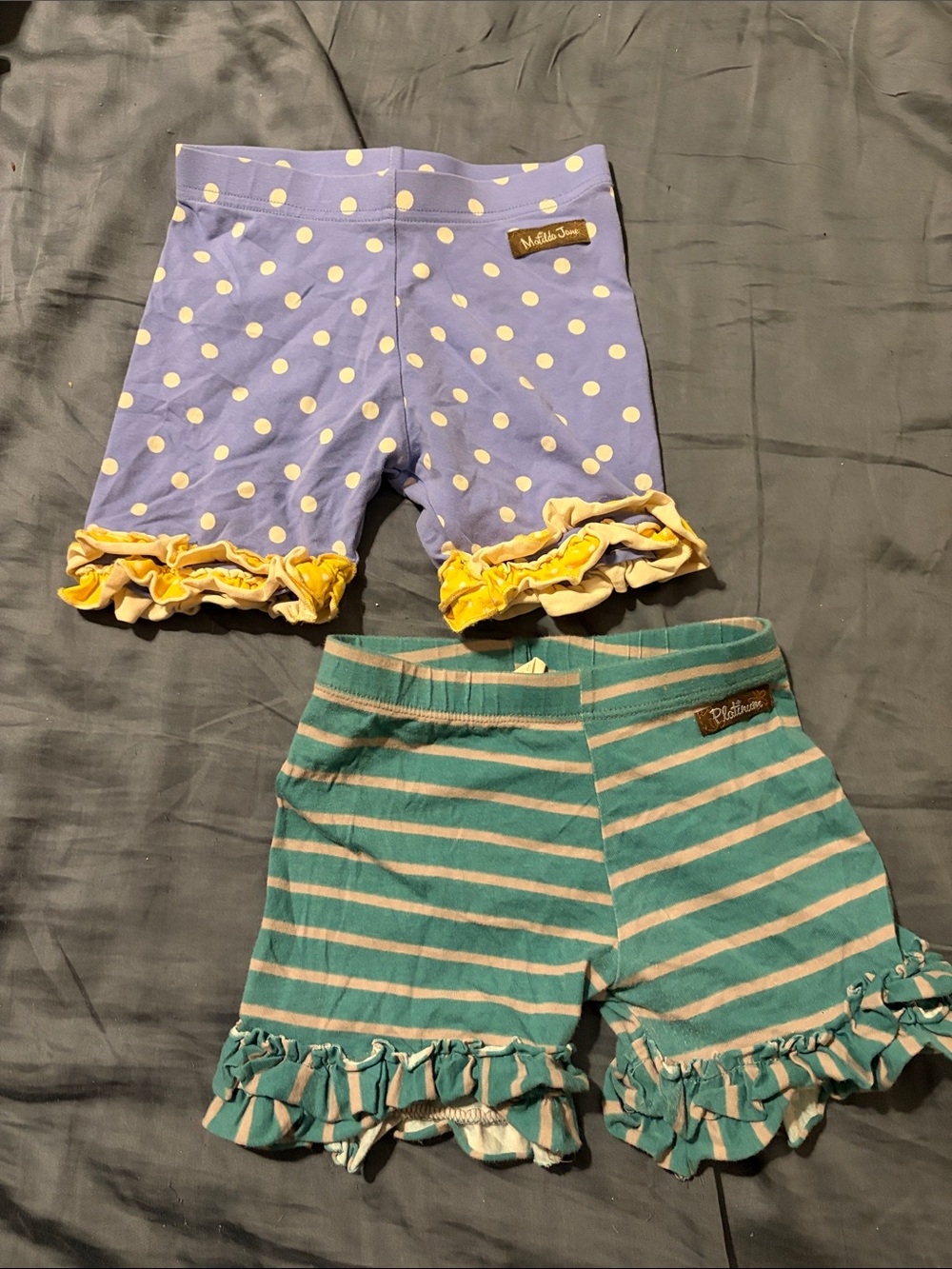 Matilda Jane Purple Polka Dot & Teal Striped Ruffle Shorts Set